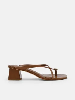 Alexis Leather Block Heel Sandals - Brown