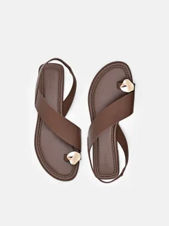 Alexis Leather Slingback Sandals - Dark Brown