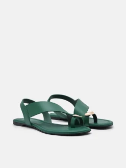 Alexis Leather Slingback Sandals - Dark Green