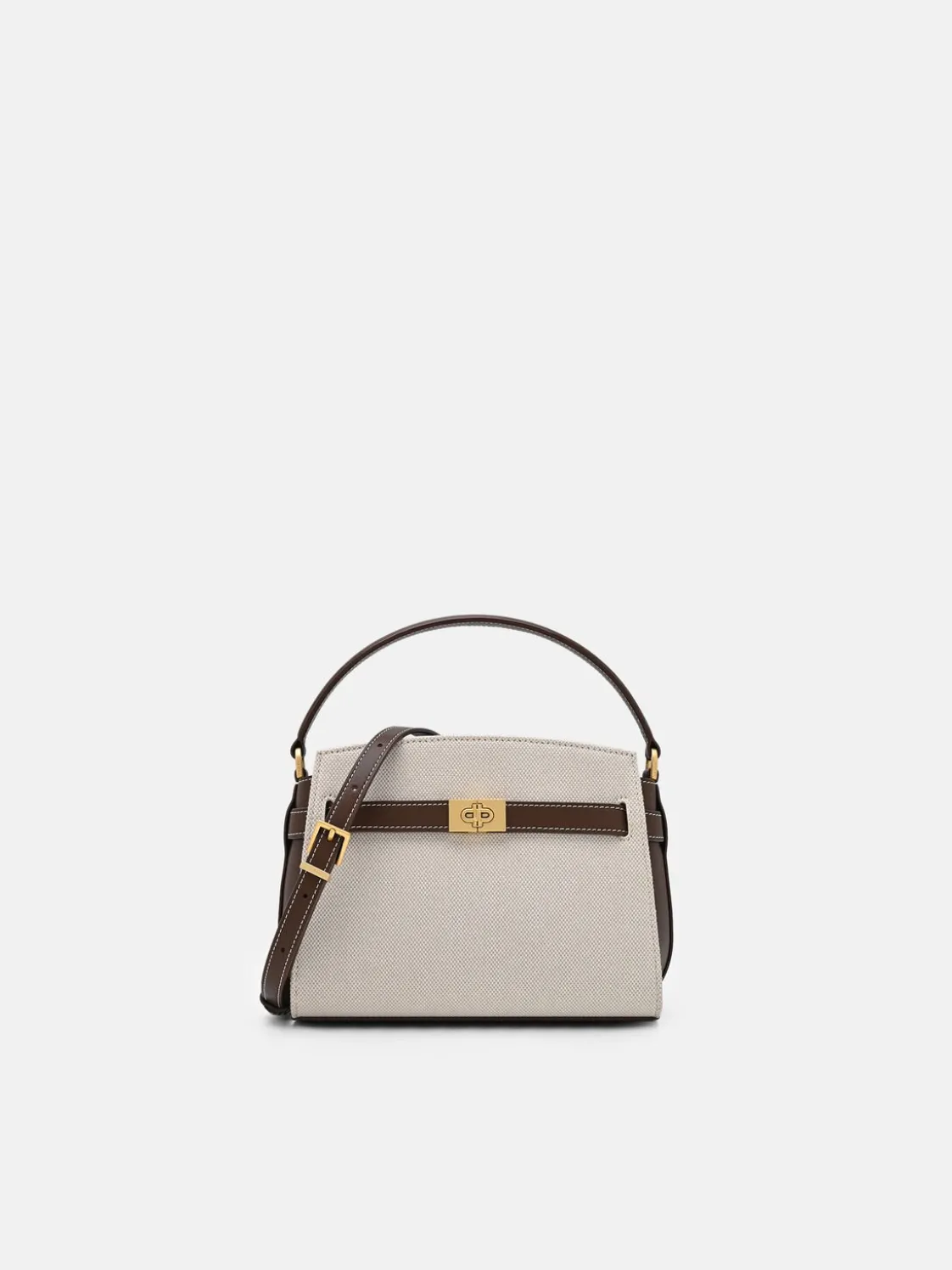 Belted Canvas Handbag - Dark Brown Canvas