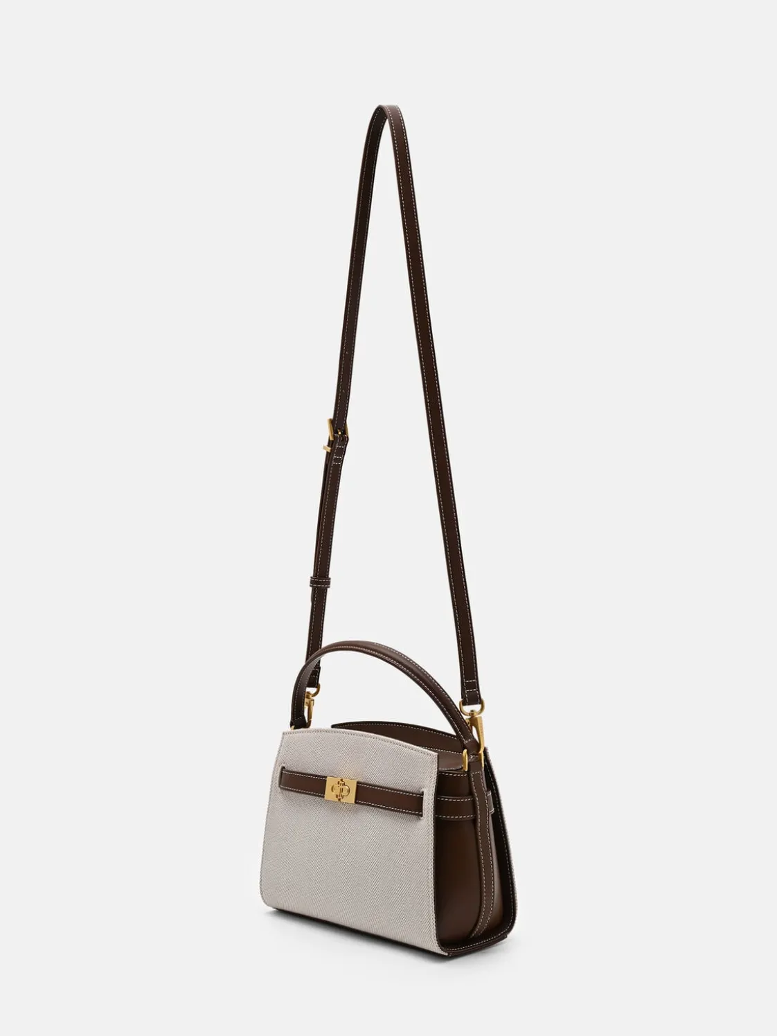 Belted Canvas Handbag - Dark Brown Canvas