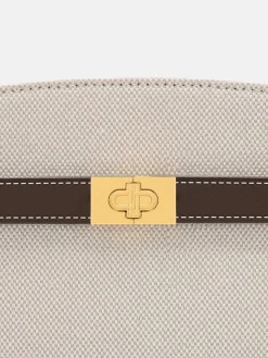 Belted Canvas Handbag - Dark Brown Canvas