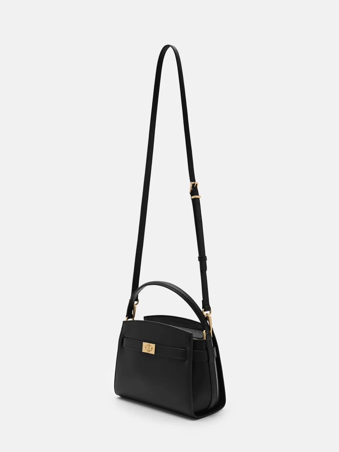 Belted Leather Handbag - Black