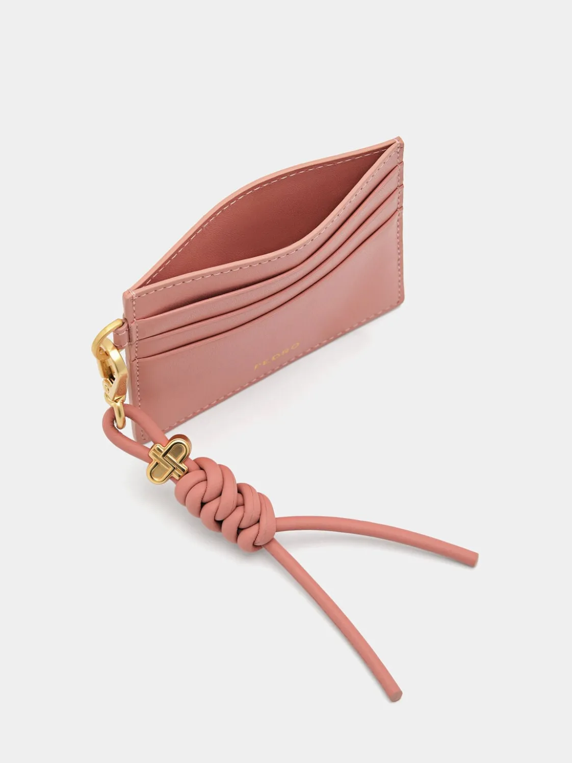 Braided Knot Leather Card Holder - Pink