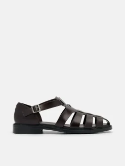 Brent Leather Caged Sandals - Brown