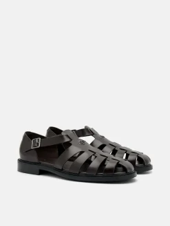 Brent Leather Caged Sandals - Brown