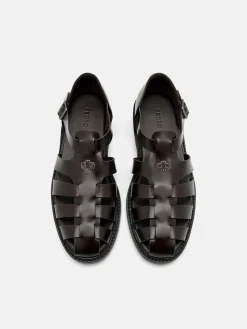 Brent Leather Caged Sandals - Brown