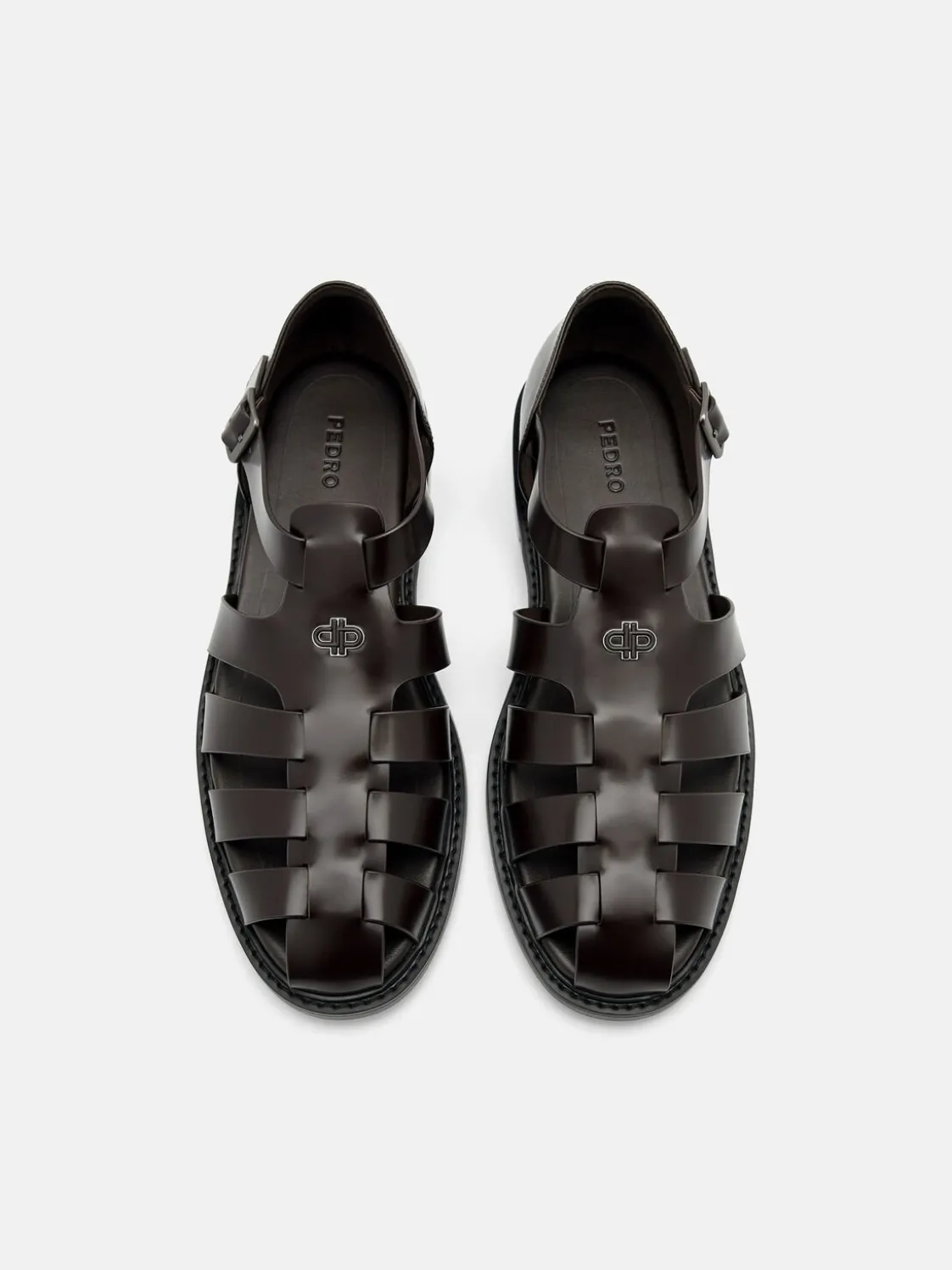 Brent Leather Caged Sandals - Brown