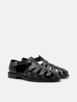 Brent Leather Caged Sandals - Black
