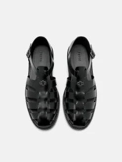 Brent Leather Caged Sandals - Black