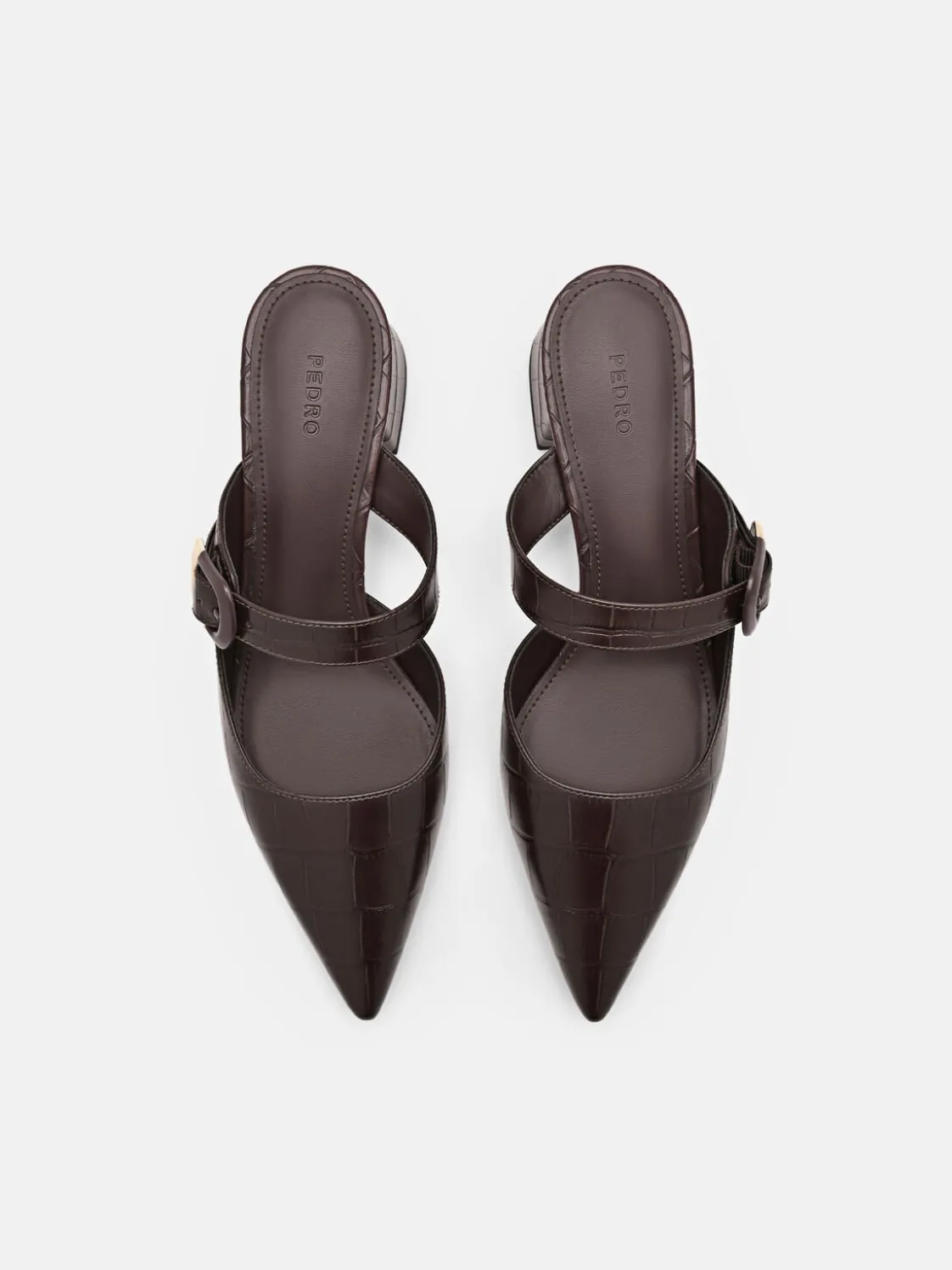 Bridget Embossed Leather Heel Mules - Dark Brown