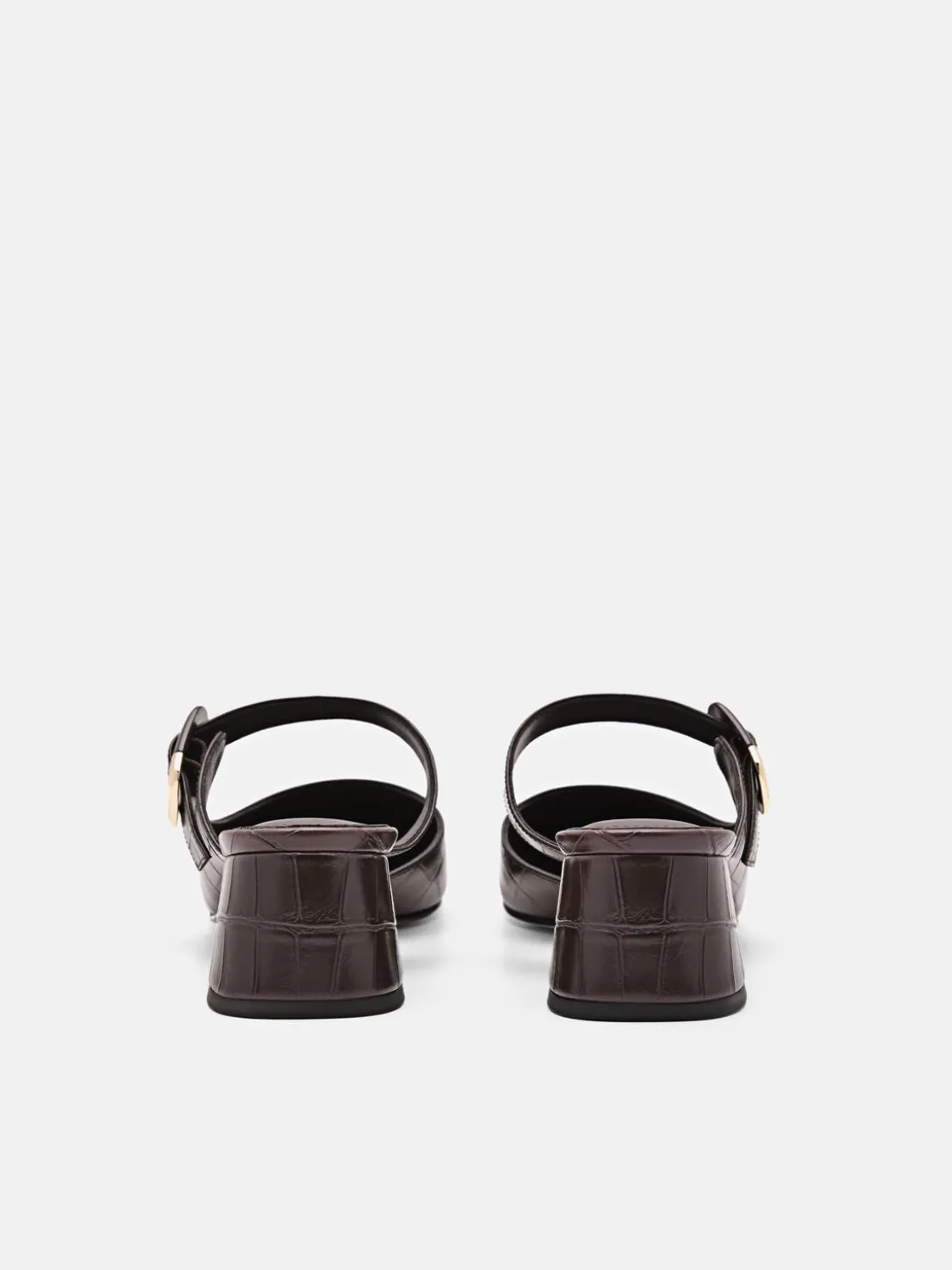 Bridget Embossed Leather Heel Mules - Dark Brown