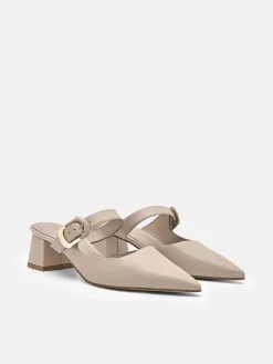 Bridget Leather Heel Mules - Taupe