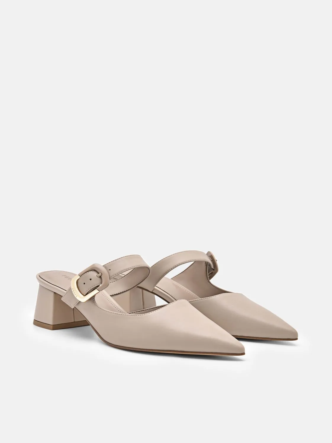 Bridget Leather Heel Mules - Taupe