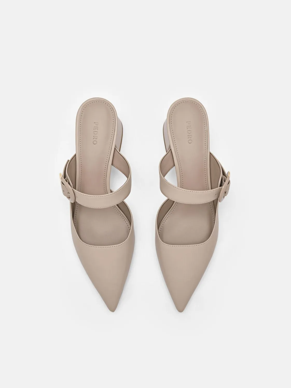 Bridget Leather Heel Mules - Taupe