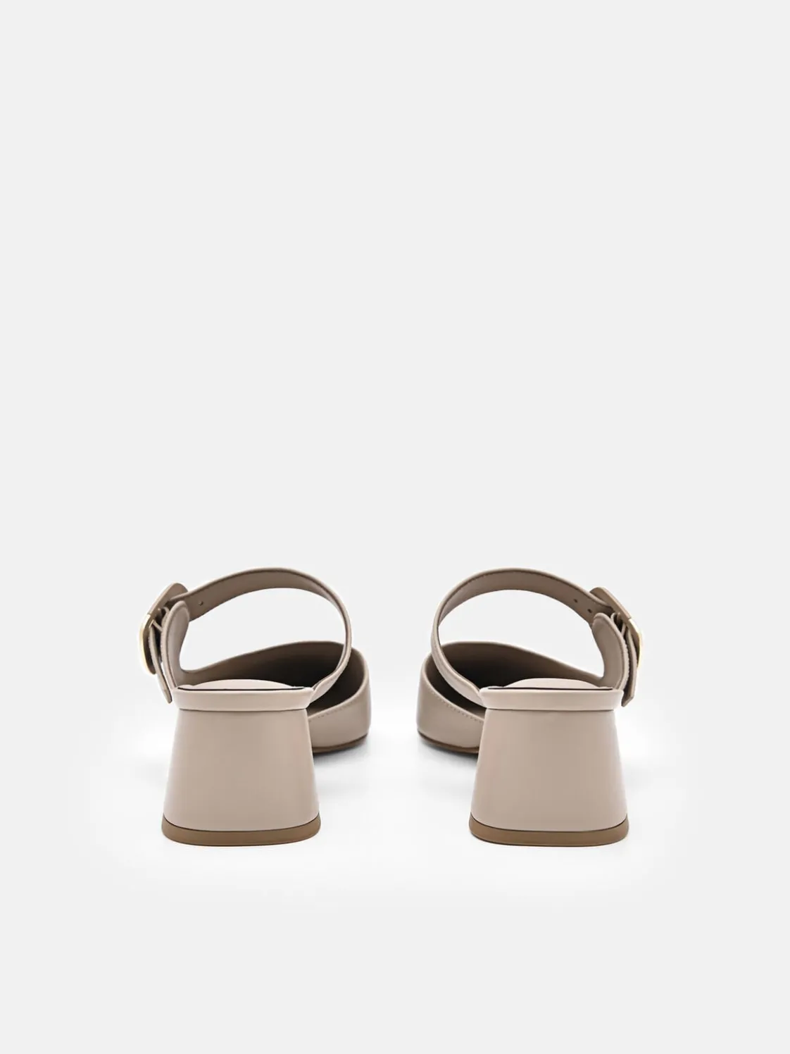 Bridget Leather Heel Mules - Taupe