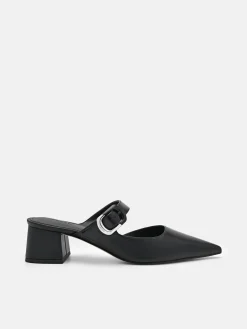 Bridget Leather Heel Mules - Black