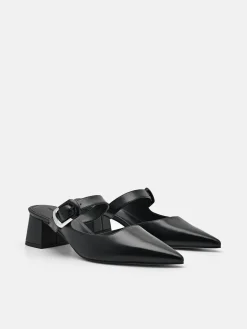 Bridget Leather Heel Mules - Black