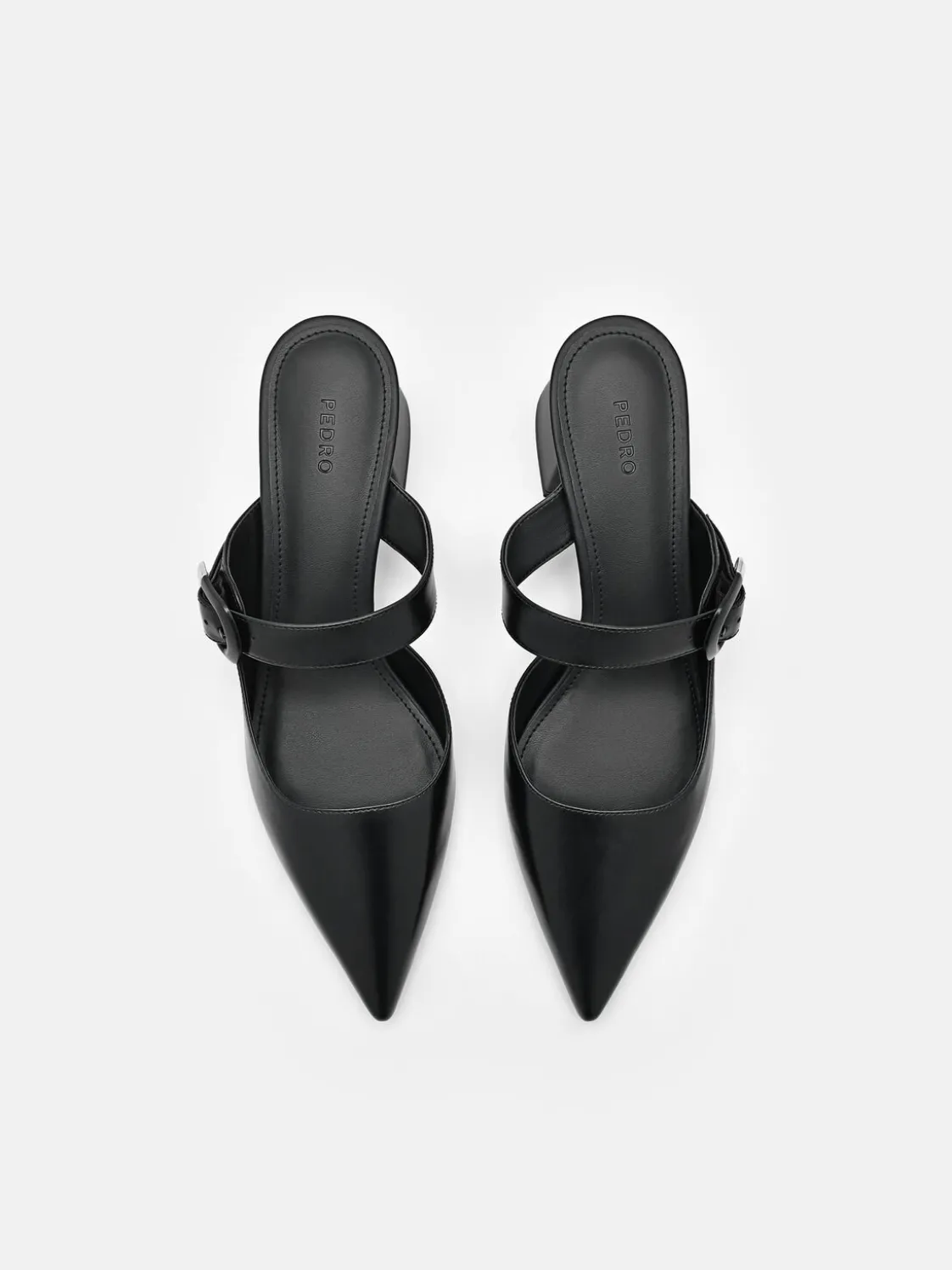Bridget Leather Heel Mules - Black