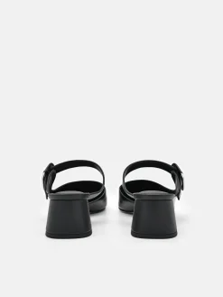 Bridget Leather Heel Mules - Black