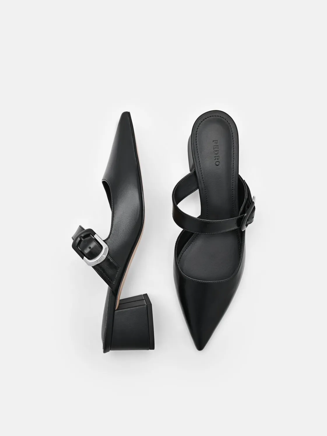 Bridget Leather Heel Mules - Black