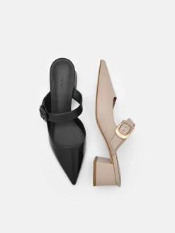 Bridget Leather Heel Mules - Black
