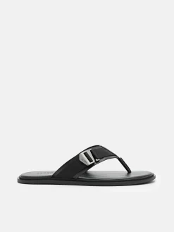 Buckle Thong Sandals - Black