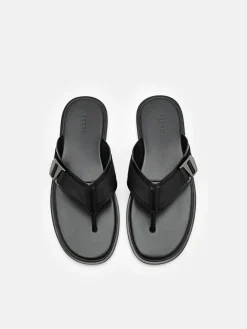 Buckle Thong Sandals - Black