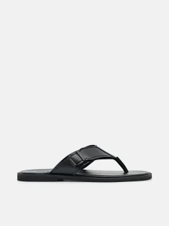 Buckle Thong Sandals - Black