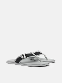 Buckle Thong Sandals - Grey