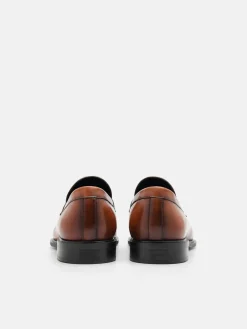Burnished Leather Penny Loafers - Cognac