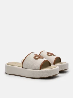 Canvas Wedge Sandals - Beige
