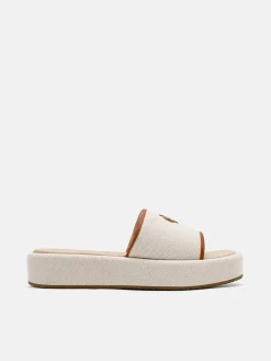 Canvas Wedge Sandals - Beige Canvas