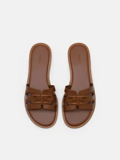 Carmel Leather Slide Sandals - Cognac