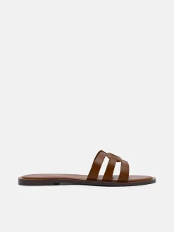 Carmel Leather Slide Sandals - Cognac