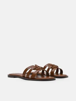 Carmel Leather Slide Sandals - Cognac