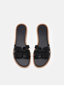 Carmel Leather Slide Sandals - Black