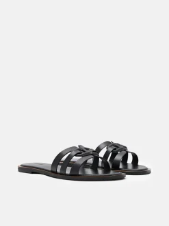 Carmel Leather Slide Sandals - Black