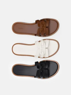 Carmel Leather Slide Sandals - Black