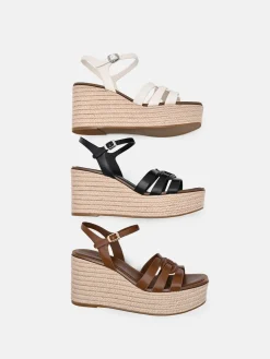 Carmel Leather Wedge Sandals - Chalk