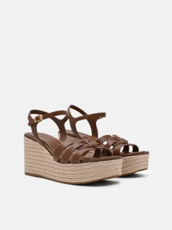 Carmel Leather Wedge Sandals - Cognac