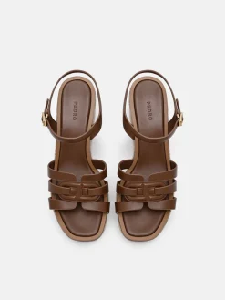 Carmel Leather Wedge Sandals - Cognac