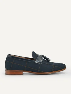 Checkered Tasselled Loafers - Navy