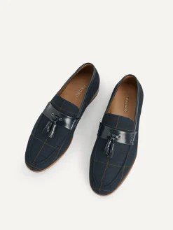 Checkered Tasselled Loafers - Navy