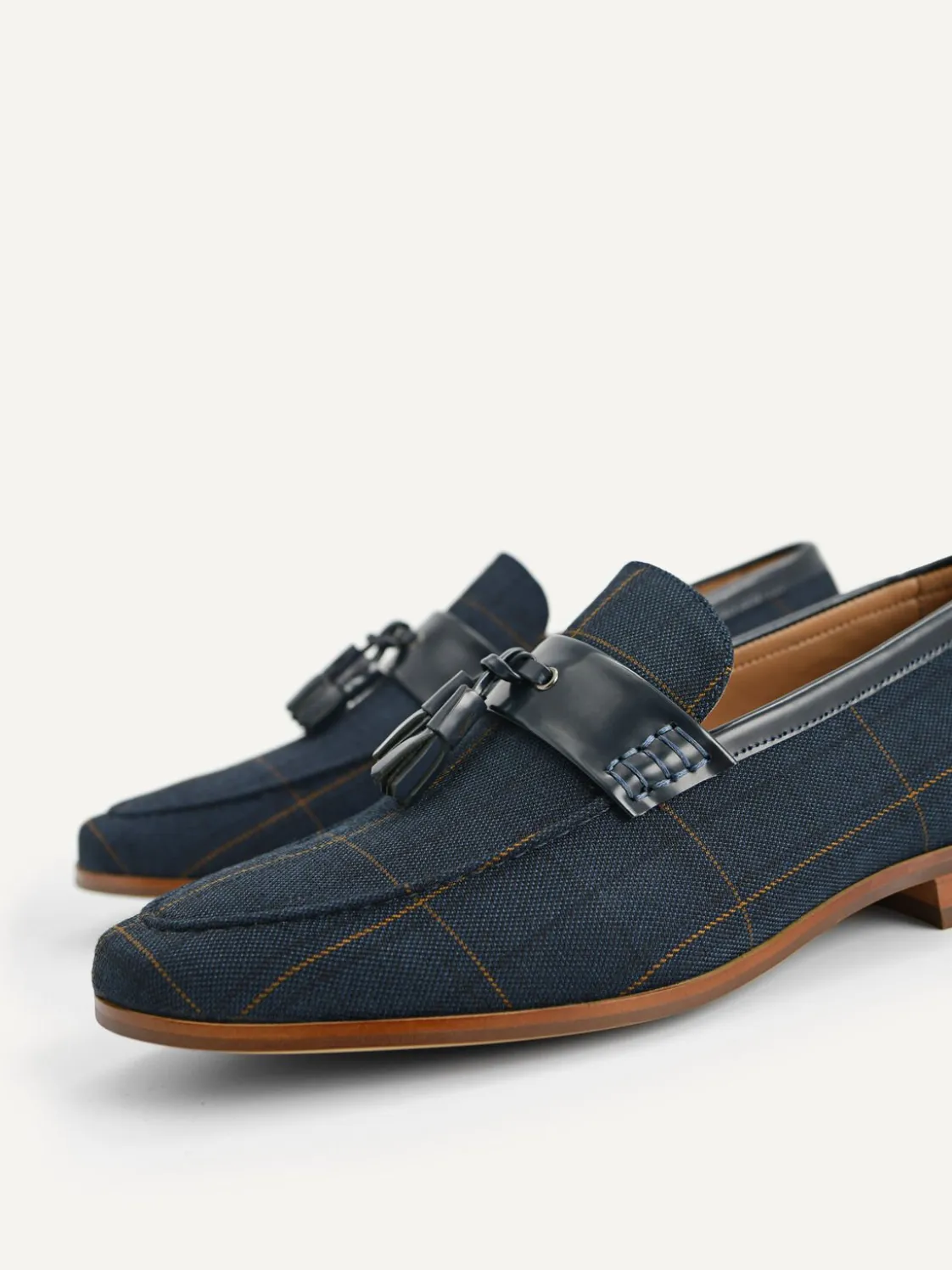Checkered Tasselled Loafers - Navy