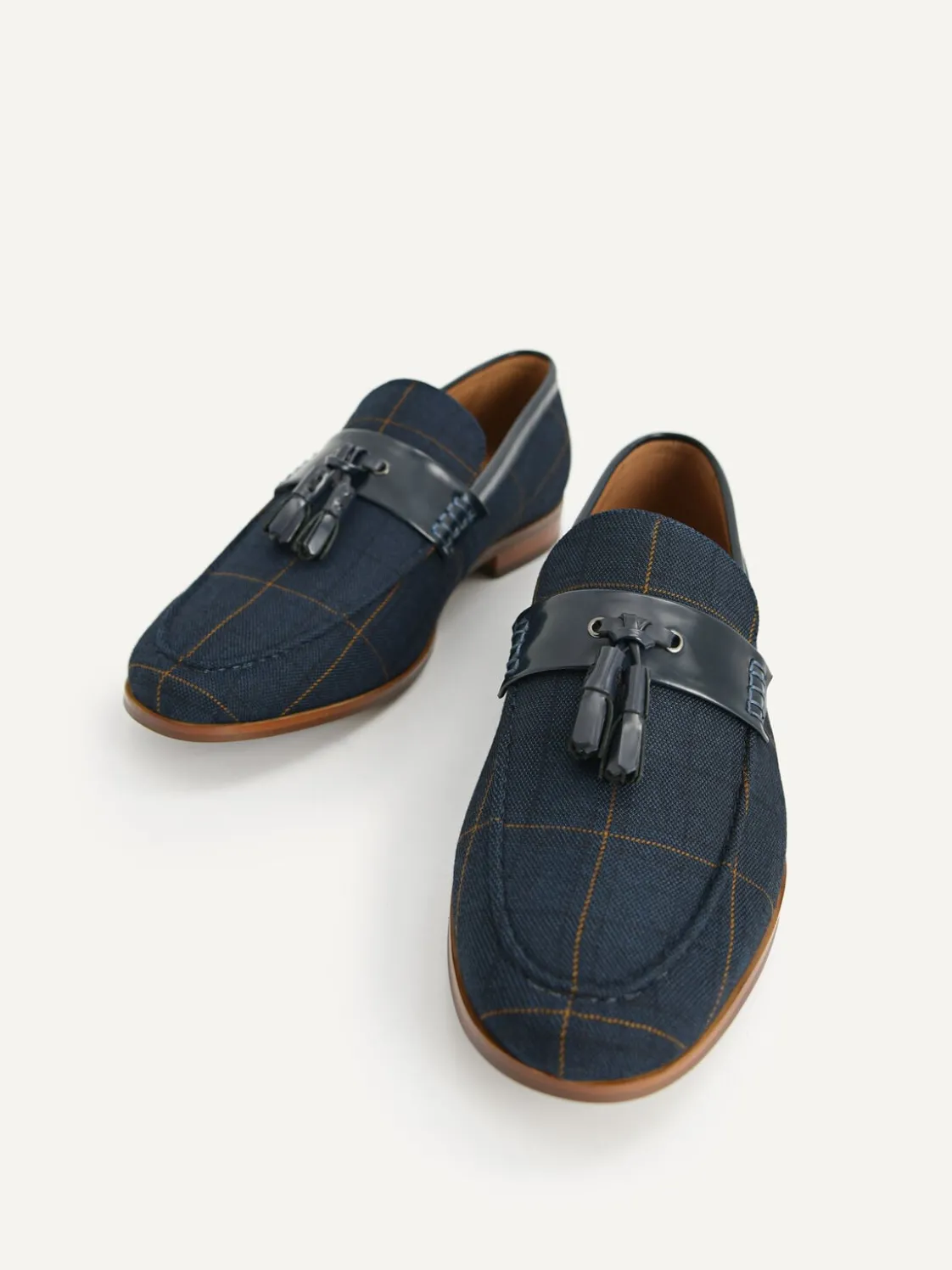 Checkered Tasselled Loafers - Navy