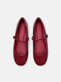 Claude Leather Mary Jane Flats - Red