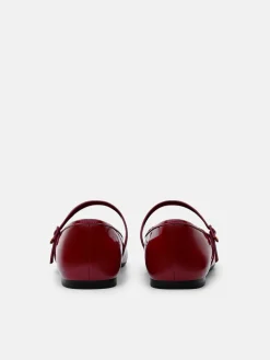 Claude Leather Mary Jane Flats - Red