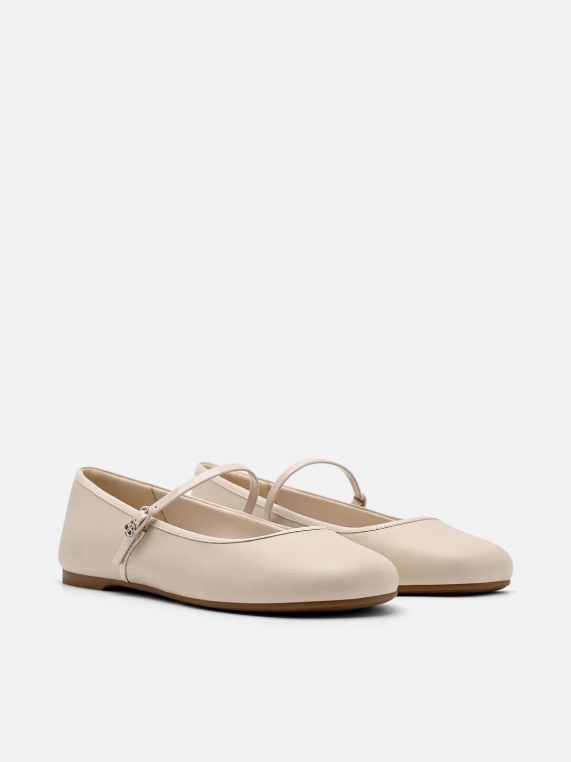 Claude Leather Mary Jane Flats - Beige