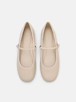 Claude Leather Mary Jane Flats - Beige